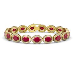 22.89 CTW Ruby & Diamond Halo Bracelet 10K Yellow Gold - REF-291H5A - 40606