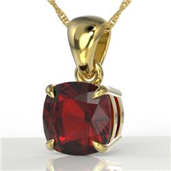 1.50 Cushion Cut CTW Garnet Designer Solitaire Necklace 18K Yellow Gold - REF-24X2T - 21944
