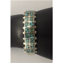 Vintage Turquoise Inlay and Sterling Silver Bracelet