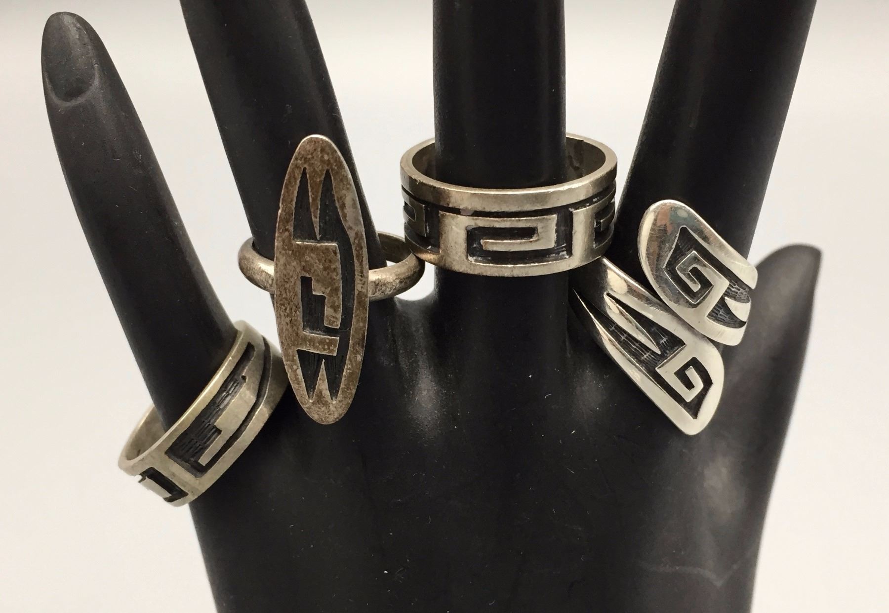 Hopi Inlay Rings Group of 4 Vintage Hopi Overlay Rings