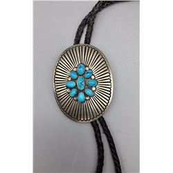 Vintage Heavy Sterling and Turquoise Bolo Tie