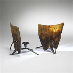 Carl Aubock horn candlesticks, pair