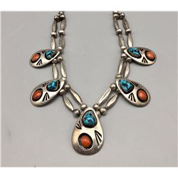 Vintage Navajo Turquoise and Coral Necklace