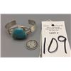 Image 8 : Turquoise and Sterling Bracelet - P. Sanchez