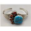 Image 1 : Turquoise, Coral and Sterling Silver Bracelet