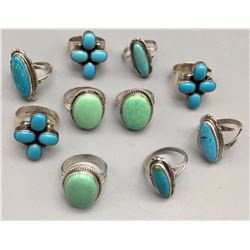 Group of 10 Turquoise Rings