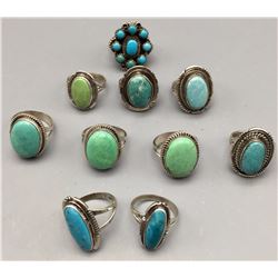 Group of 10 Turquoise Rings