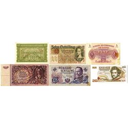 Austria Banknote Assortment ca.1930-1970's.