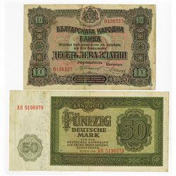 Bulgaria National Bank, 1919 & Germany D.R. 1948 Notes.