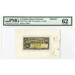Banco Nacional de La Republica de Colombia, 1888 10 centavos Proof Banknote.