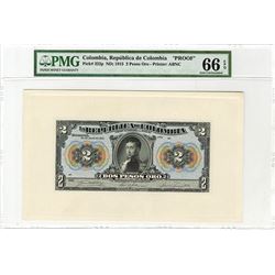 Republica de Colombia, 1915 Proof Banknote.