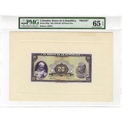 Banco de la Republica, 1947, 20 Pesos Oro Proof Banknote.