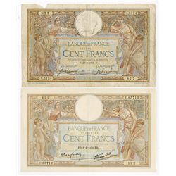 Banque De France, 1918 and 1939 Banknote Pair.