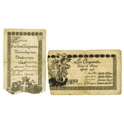 Kingdom of Sardinia, Regie Finanze-Torino, 1792-1796, Pair of Notes