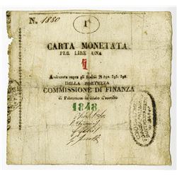 Palmanova, Commissione Di Finanza, 1848 Issue Banknote.