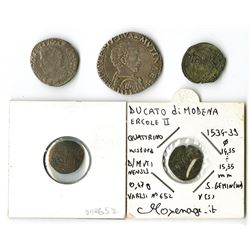 Italy, 1534-1559, Quintet of Early Coins issued under Ercole II, 4th Duke of Modena.