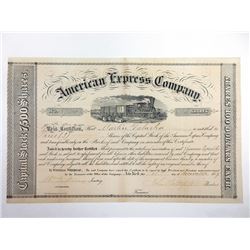 American Express Co., 1859 issued Stock Certificate Signed by William Fargo and John Butterfield.