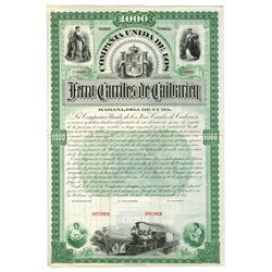 Compania Unida de los Ferro-Carriles de Caibarien, 1892 Specimen Coupon Bond.