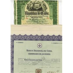 Cuban Stock and Bonds ca.1905-1956 6 Pieces.