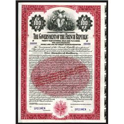 Government of the French Republic, 1921 Specimen External Gold Loan Bond.