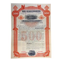 Leavenworth Railway Co., 1893 Specimen Gold Coupon Bond.