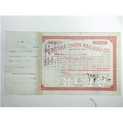 Montana Union Railway Co., 1887 Issued Stock Certificate.