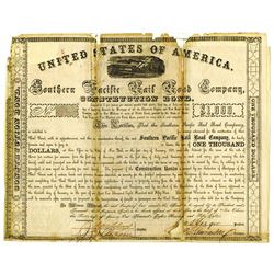 Southern Pacific Rail Road Co., 1858 Issued Bond - possibly Unique.