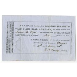 Glasgow and Huntsville Plank Road Co., 1855 Issued Stock Certificate