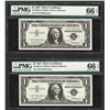 Image 1 : Lot of (2) Consecutive 1957 $1 Silver Certificate Notes PMG Gem Uncirculated 66E