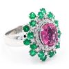 Image 2 : 14KT White Gold Oval Cut Pink Tourmaline and Diamond Engagement Ring