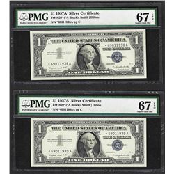 Lot of (2) 1957A $1 Silver Certificate STAR Notes PMG Superb Gem Uncirculated 67