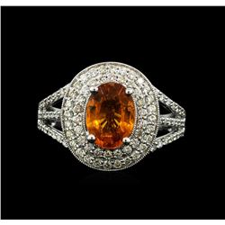 14KT White Gold 2.20 ctw Mandarin Spessartite and Diamond Ring