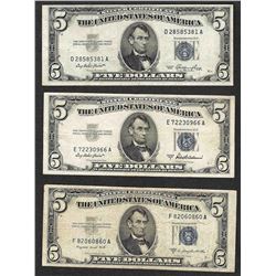 Lot of (3) 1953 $5 Silver Certificate Notes