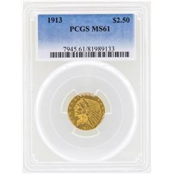 1913 $2 1/2 Indian Head Quarter Eagle Gold Coin PCGS MS61