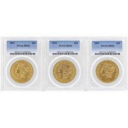 Lot of 1893-1895 $20 Liberty Head Double Eagle Gold Coins PCGS MS61