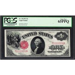 1917 $1 Legal Tender Note Fr.39 PCGS Gem New 65PPQ