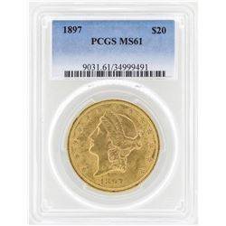 1897 $20 Liberty Head Double Eagle Gold Coin PCGS MS61