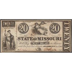 1862 $20 State of Missouri Obsolete Note