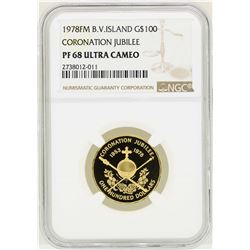 1978FM British Virgin Island $100 Coronation Jubilee Gold Coin NGC PF68 Ultra Ca