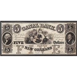 1800's $5 Canal Bank New Orleans Obsolete Note