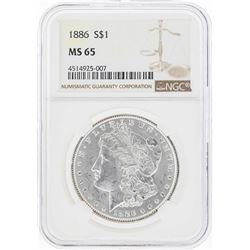 1886 $1 Morgan Silver Dollar Coin NGC MS65