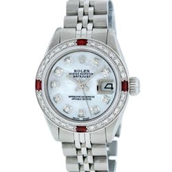 Rolex Ladies Stainless Steel and White Gold MOP Diamond and Ruby DateJust Wristw