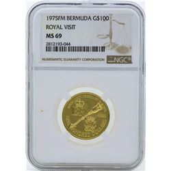 1975FM $100 Bermuda Royal Visit Gold Coin NGC MS69