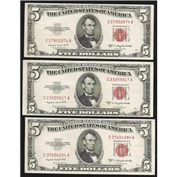 Lot of (3) 1953B $5 Legal Tender Notes