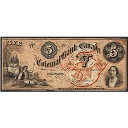 1859 $5 Colonial Bank of Canada Note