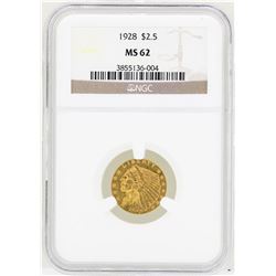 1928 $2 1/2 Indian Head Quarter Eagle Gold Coin NGC MS62