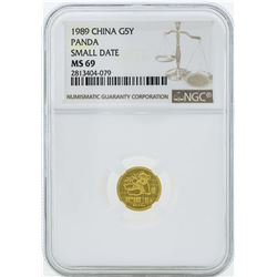 1989 Small Date China 5 Yuan Panda Gold Coin NGC MS69