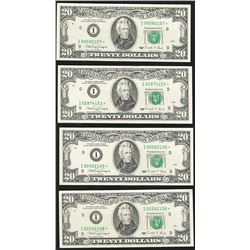 Lot of (4) 1990 $20 Federal Reserve STAR Notes