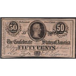 1864 50 Cents Confederate States of America Note