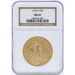 1924-S $20 St. Gaudens Double Eagle Gold Coin NGC MS65